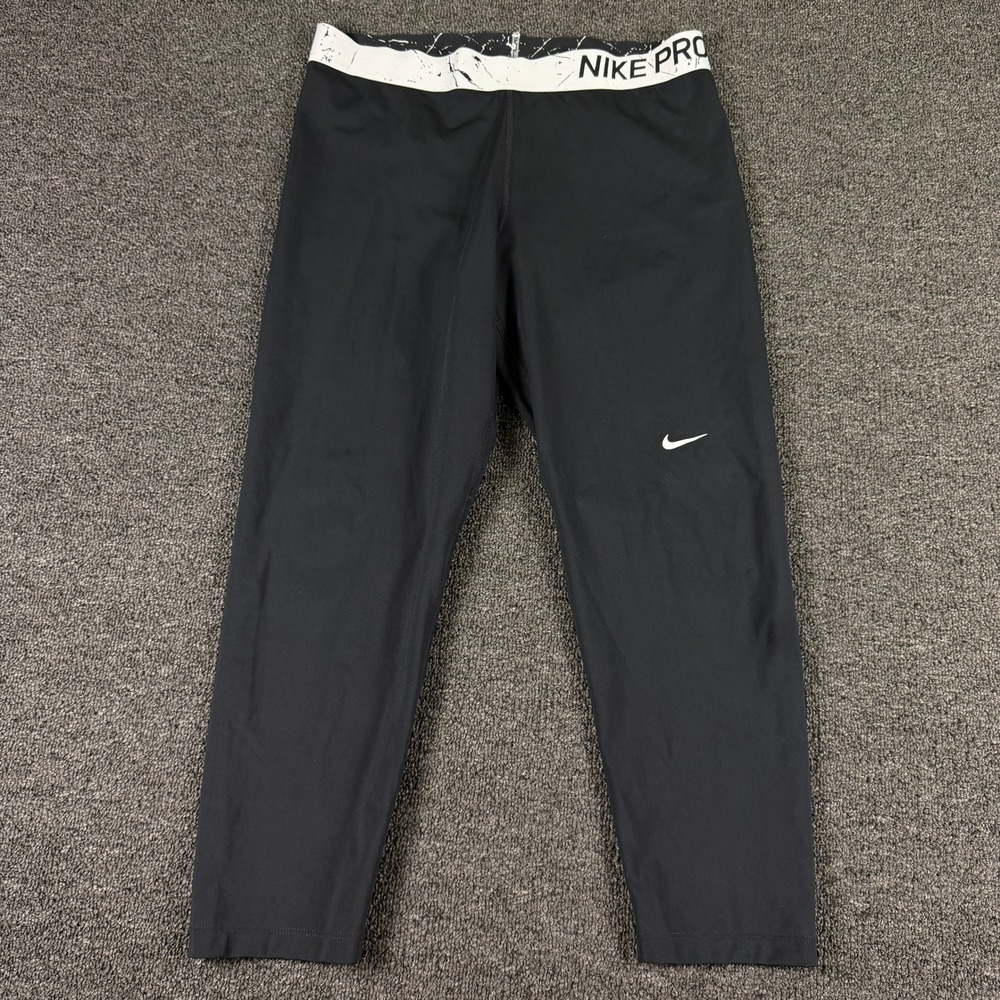 Nike Leggings Womens XL Nike Pro Dri-FIT Black Just Do It Graphic EUC